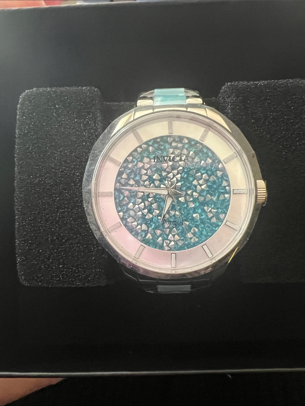Invicta Women's Silver Tone Watch with Aqua Crystal Dial Accents - Invicta Angel